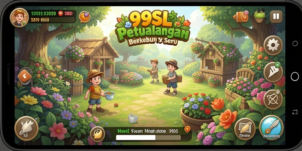 Gameplay 99SL yang menunjukkan berbagai aktivitas berkebun.