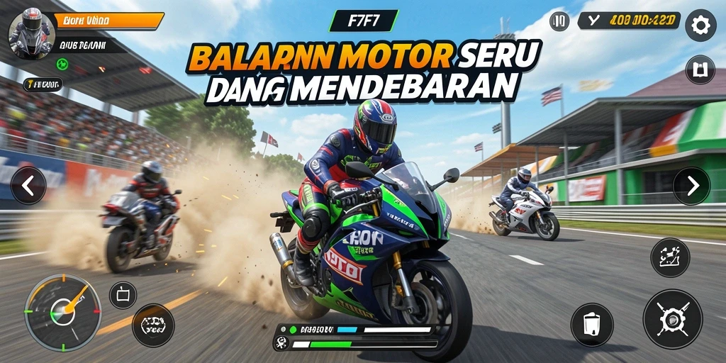 Gameplay seru F7F7 dalam balapan motor yang mendebarkan.