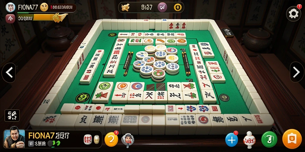 Tampilan gameplay menarik FIONA77 saat menyusun ubin Mahjong.