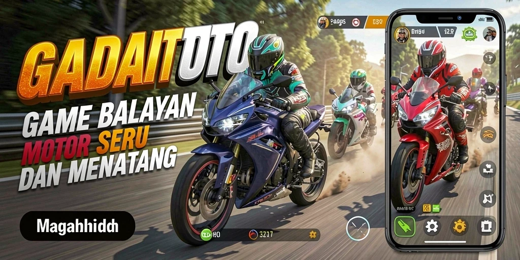 Tampilan gameplay menegangkan GADAITOTO dengan balapan motor yang seru.