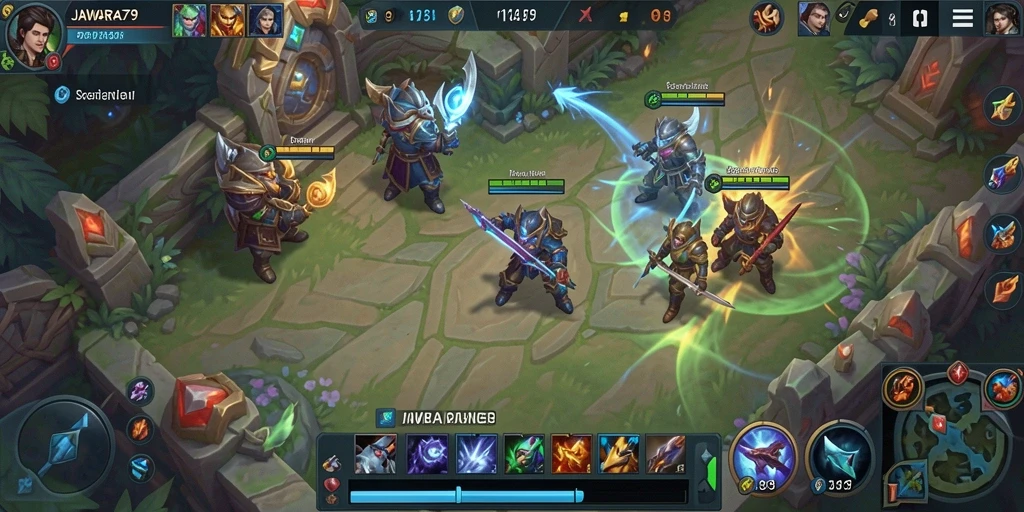 Tangkapan layar gameplay menunjukkan pertempuran seru di arena MOBA.