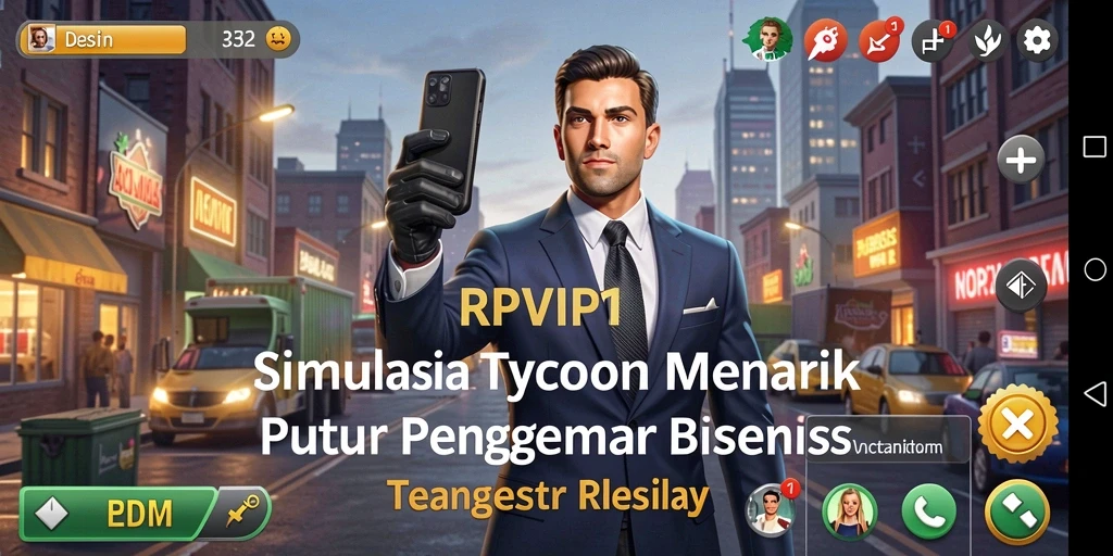 Gameplay RPVIP1 menampilkan interaksi manajemen bisnis yang mendebarkan.